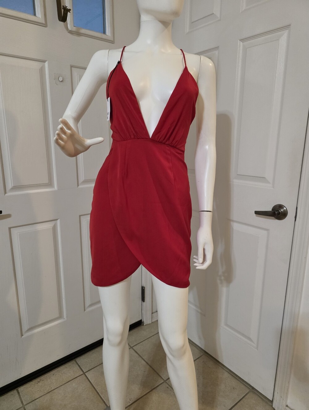by the way. Red Plunge Wrap Mini Dress